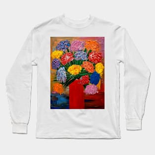 Some beautiful large abstract flowers in a red metallic vase Long Sleeve T-Shirt